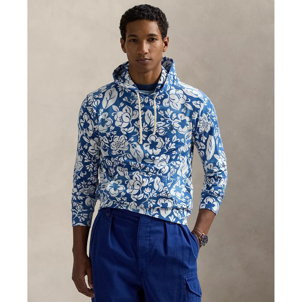 Polo Ralph Lauren Men's Floral Spa Terry Hoodie Soft Sweatshirt Blue White XL